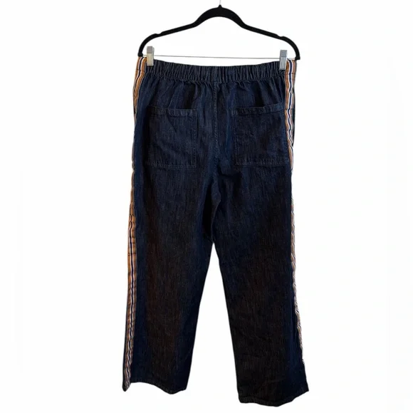 Maeve Anthropologie Wide Leg Pants Size Medium Dark Wash Pull On Striped - Picture 6 of 14